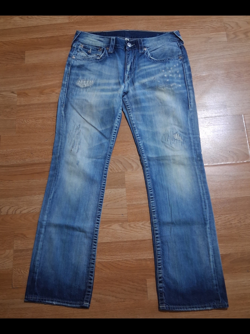 True Religion Men's Straight Jeans - Light Blue Faded Wash